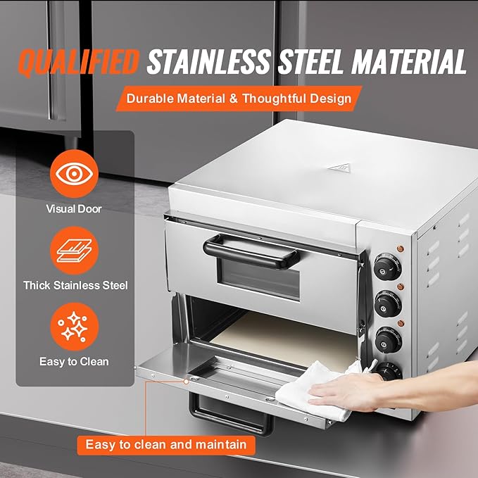 VEVOR Commercial Pizza Oven Countertop, 16" Double Deck Layer, Stainless Steel Electric Pizza Oven with Stone and Handle, Multipurpose Indoor Pizza Maker for Restaurant Home Pretzels Baked