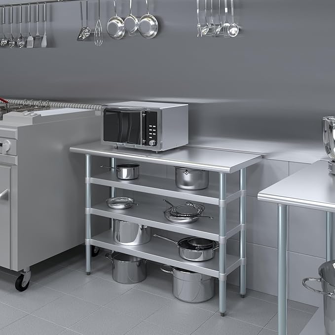 18 in. x 48 in. Stainless Steel Work Table with Three Bottom Shelves | NSF Kitchen Prep Table | Utitly Metal Table