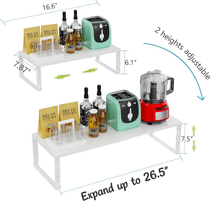 Expandable Stackable Spice Rack Organizer for Kitchen Cabinet,Adjustable Counter Shelf, countertop, Pantry,Cupboard,Bathroom,Bedroom(2Packs/White/Medium)