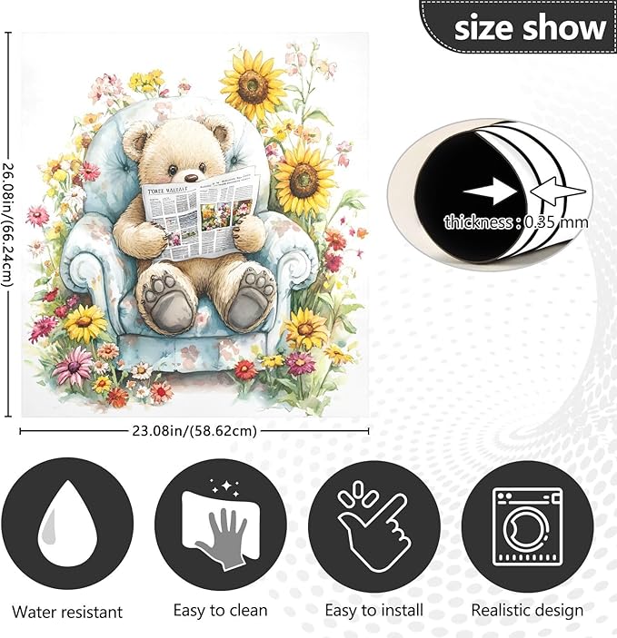 Bear Sunflowers Dishwasher Magnet Cover Magnet Sticker for Kitchen 23x26in Dish Washer Magnet Cover Refrigerator Magnets Panel Decal Pad