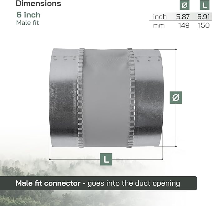 Vent Systems 6" Inch Flexible Vibration-Reducing Male Fit Duct Connector – Round Galvanized Steel Dryer Vent Hose Connector, Spiral Duct, Pipe Extender, HVAC Ventilation - Inline Duct Work Coupler