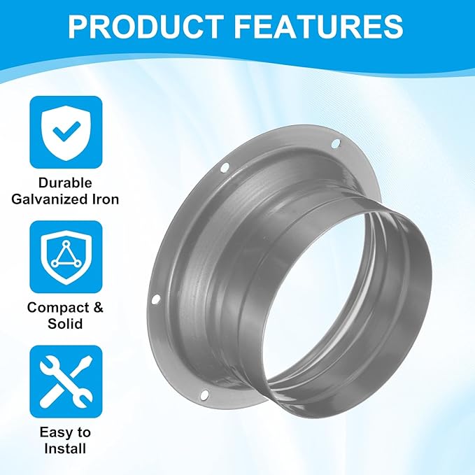PATIKIL 4 Inch Duct Connector Flange, Galvanized Iron Straight Pipe Flange Interface Air Duct Connector with Clamp for Air Heating Cooling Ventilation HVAC System, Silver