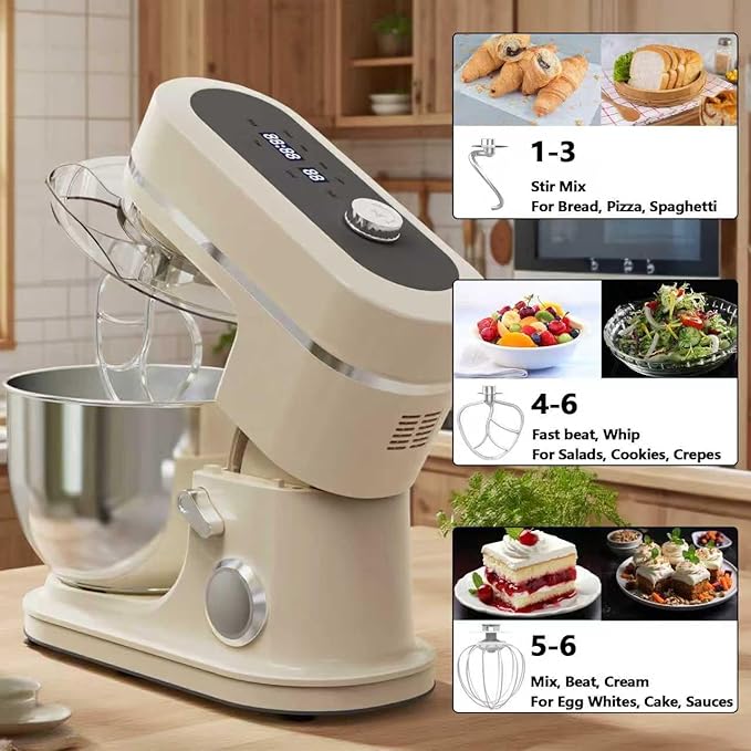 900W Stand Mixer 8 QT Kitchen Dough Mixers LED Touch Screen Adjustable Speed Electric Household Mixers With Bowl,Dough Hook,Whisk And Beater For Baking, Cake,Pizza And Most Home Cooks