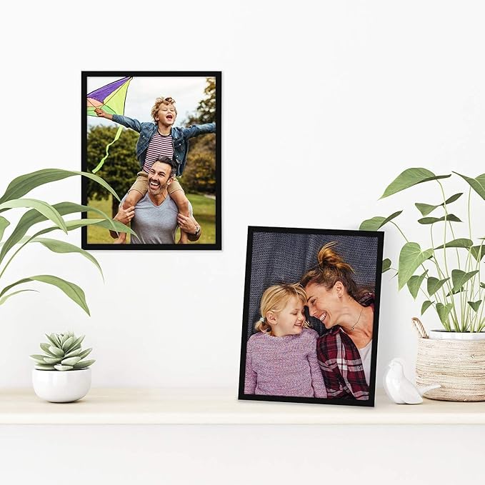 Americanflat 8.5x11 Picture Frame with Shatter-Resistant Glass - Streamline Collection - Thin Border Photo Frame for Tabletop and Wall Display - Hanging Hardware and Easel Stand Included - Black