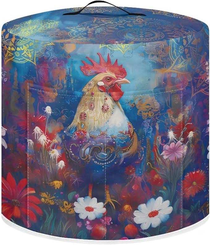 Rooster Flower Print Dust Cover for 6 Quart Instant Pot and Extra Accessories, Dust Proof Easy to Clean Pressure Cooker Cover Electric Appliance Cover Air Fryer Accessories with Pocket