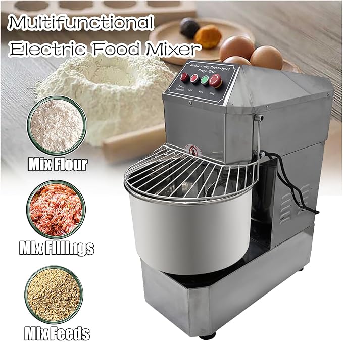 INTSUPERMAI Commercial Dough Mixer Machine Electric Food Mixer with Double Action Double Speed Spiral Mixing for Schools Bakeries Restaurants Pizzerias 110V 30L Capacity