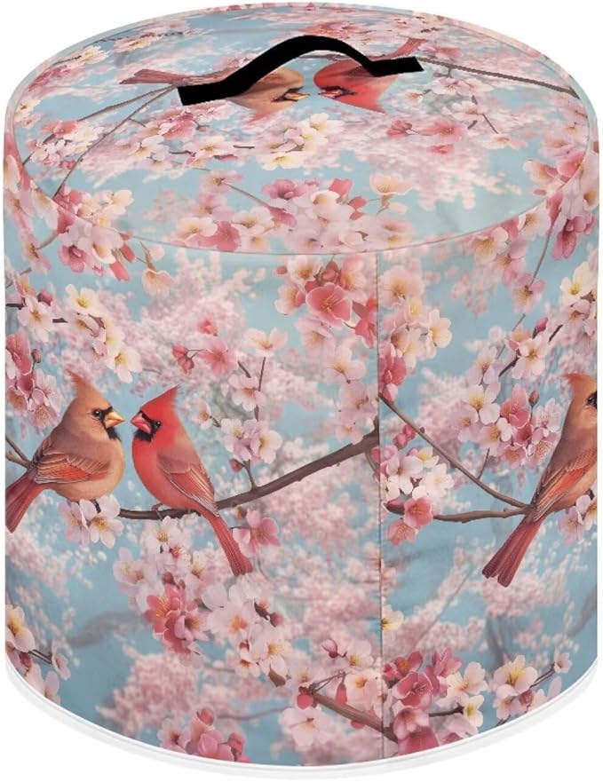 Xoenoiee Cardinal Bird Cherry Blossom Print Kitchen Appliance Dust Cover with Pockets, Electric Pressure Cooker Cover for qt Compatible with Crock Pot, Rice Cooker Cover, for 8 Qt Pot