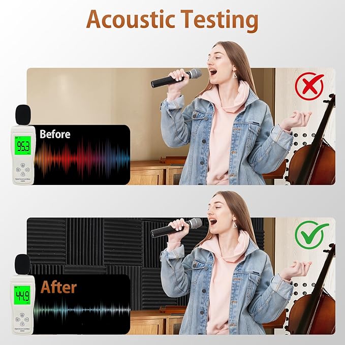 48 Pack Acoustic Foam Panels with Self Adhesive 12" X 12" X 1" Sound Proof Foam Panels for Walls High Density Wedge Soundproof Wall Panels for Studio Office Gaming Room