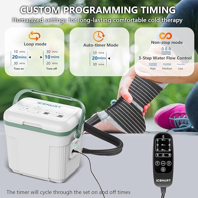 Cold Therapy Machine with Programmable Timer, Ice Machine for Knee After Surgery, Knee Replacement Recovery System, Cryotherapy Pain Relief w/Compression Pad