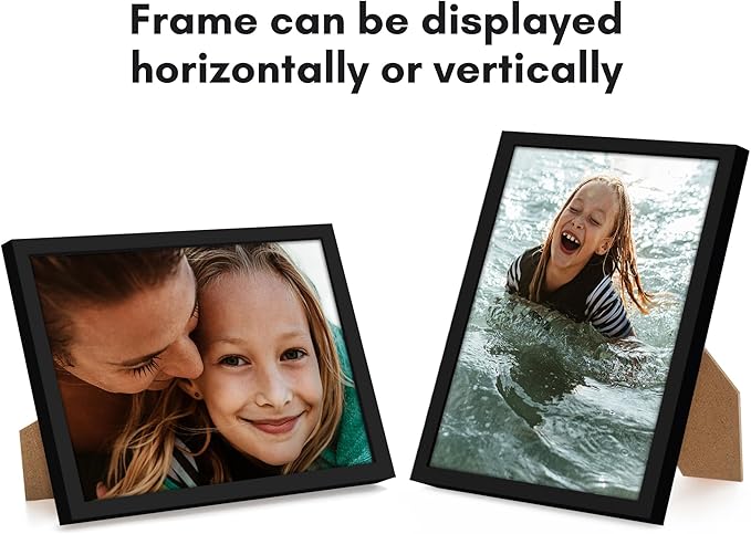 Americanflat 8x11 Picture Frame with Shatter-Resistant Glass - Streamline Collection - Thin Border Photo Frame for Tabletop and Wall Display - Hanging Hardware and Easel Stand Included - Black