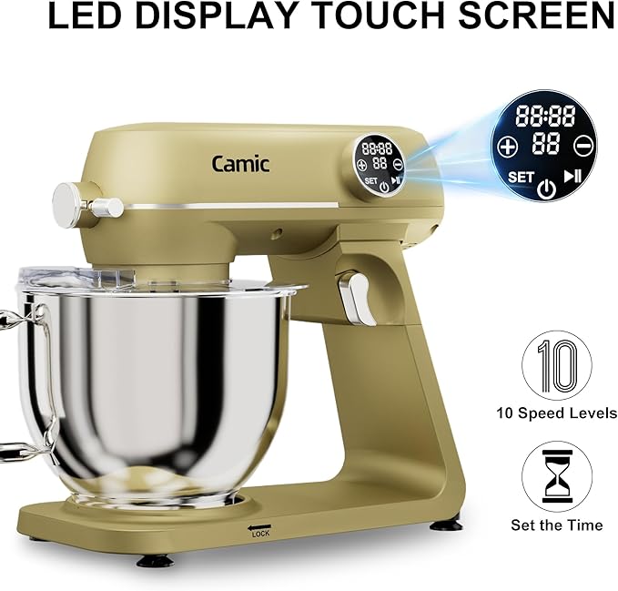 8.45 QT All Metal Stand Mixer,10 Speed Large Capacity Kitchen Mixer with Digital Timer & Tilt-Head, Electric Mixer with Whisk Dough Hook Mixing Beater for Baking,Cakes,Cookie,Bread,Salad (Champagne)