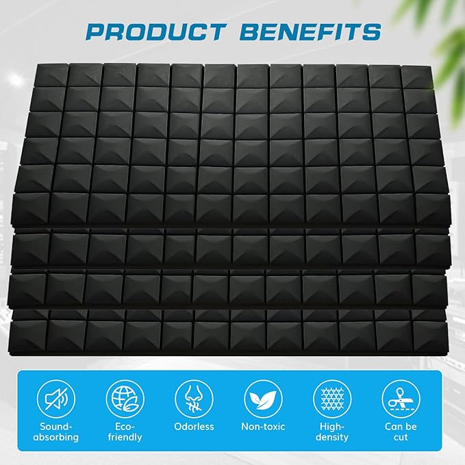 4 PCS Acoustic Panels,48''X24''X2'' Sound Proof Foam Panels for Walls,High Density Fire Resistant & Noise Absorbing for Studio, Office, Home (Black, 4 Pack)