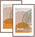 Axeman 20x30 Walnut Frame Set of 2 - Rounded Corner 20 x 30 Poster Frame Matted to 16x24 - Natural Walnut Wood Picture Frame with Tempered Glass for Wall Mount Display
