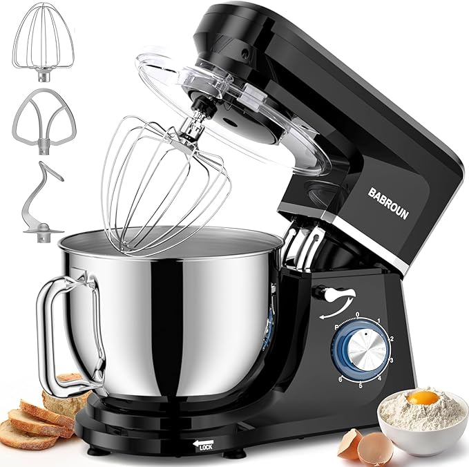 Dough Mixer 8.45 QT Electric Mixer - 660W 6 Speed Large Capacity Kitchen Stand Mixer with Whisk Dough Hook Mixing Beater Household Food Mixer for Baking Cakes Cookie Bread Salad(Black)