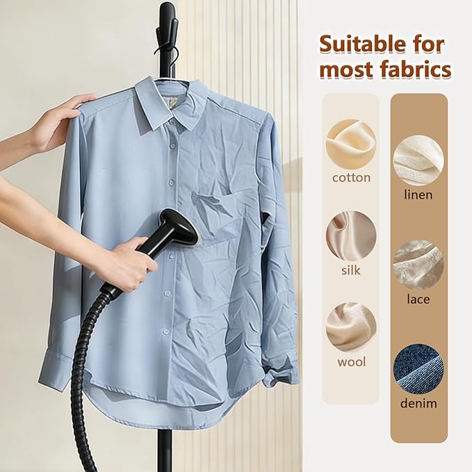 Standing Garment Steamer, 2000W Powerful Steamer for Clothes, 2.4L Water Tank for 90 Mins Continuous Steaming,3Steam Levels with Roll Wheels, Home Commercial Use (Black)