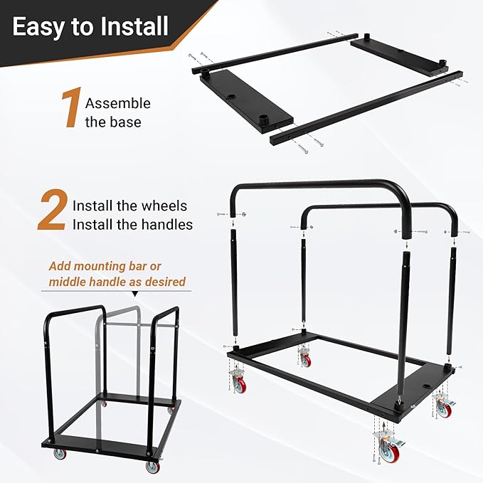 Steel Panel Truck, Drywall Cart w/ 5” PU Swivel Wheels, Heavy-Duty Panel Dolly Cart w/ 1800 LBS Capacity, for Handling Wall Panel/Lumber/Folding Table/Sheetrock， 45.6" L x 29" W x 39" H