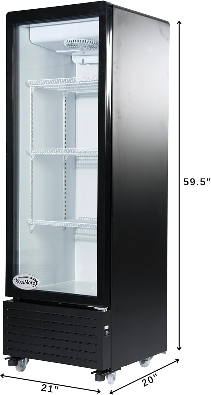 KoolMore 21 in. One Glass Door Commercial Display Merchandiser Refrigerator Cooler in Black, ETL Listed, 8 cu. ft. (KM-MDR-1GD-8C)