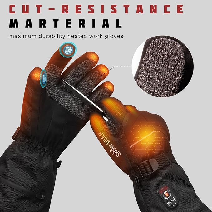 SNOW DEER Heated Gloves for Men Women - Rechargeable, Waterproof, Cut-Resistant with Touchscreen for Winter Outdoor Work Camping Warmer