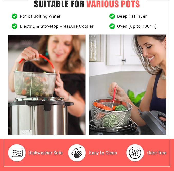 Original Salbree Steamer Basket for 3 qt quart Instant Pot Accessories, Stainless Steel Strainer and Insert fits IP Insta Pots, Instapot, Other Pressure Cookers, with Silicone Handle [6qt 8qt avail]