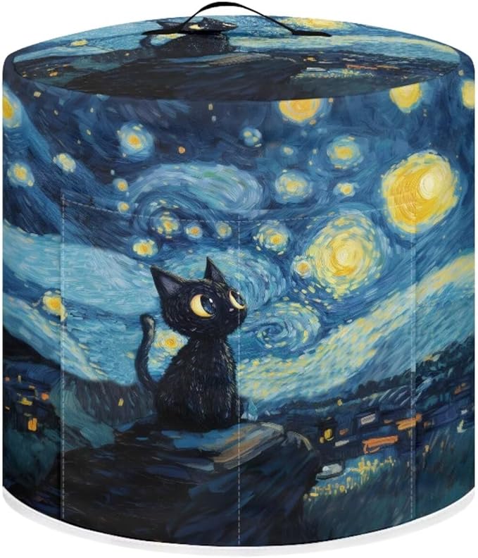 Xoenoiee Cat and Starry Night Pattern Kitchen Appliance Dust Covers with Pockets, Electric Pressure Cooker Cover Compatible with Crock Pot, Rice Cooker Cover, for 8 Qt