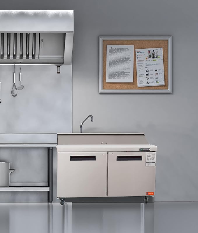 WESTLAKE 60" W 2 Door Refrigerator Sandwich & Salad Prep Table Commercial Stainless Steel Counter Fan Cooling Refrigerator with 16 Pans-60 Inches for Restaurant, Bar, Shop, etc