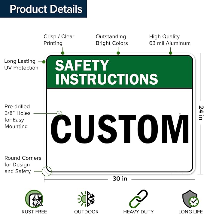 Custom Safety Instructions Sign, Ansi Sign, Osha Compliant, 24x30 Inches, Rust Free .063 Aluminum, Fade Resistant, Made in USA by My Sign Center