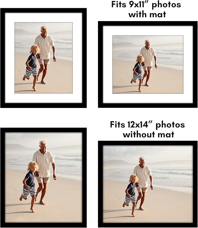 Americanflat 12x14 Picture Frame with Polished Plexiglass - Set of 5 - Use as 9x11 Frame with Mat or Display 12x14 Photo Without Mat - Galleria Collection - Picture Frames for Wall Display - Black
