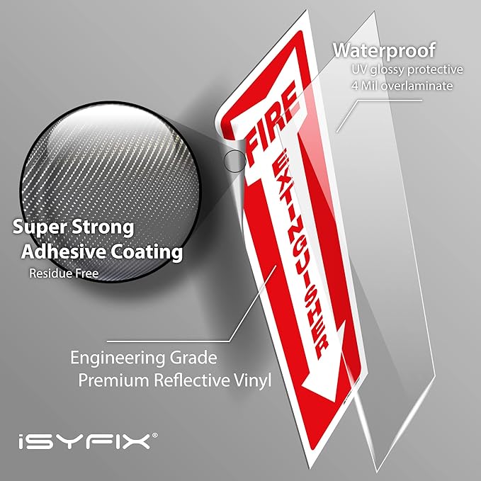 iSYFIX Fire Extinguisher Reflective Sticker Sign – 3 Pack 4x12 – Premium Self-Adhesive Vinyl, Laminated for Ultimate UV, Weather, Scratch, Water and Fade Resistance, Indoor and Outdoor