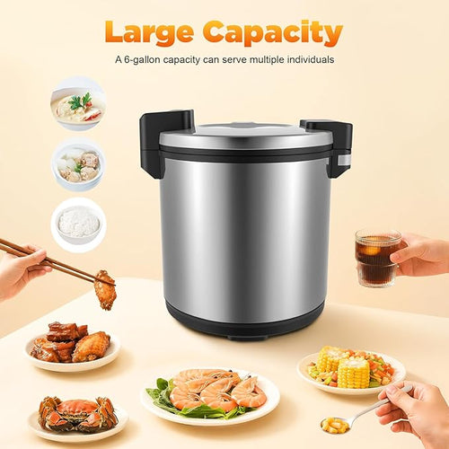 120 Cup Commercial Rice Warmer (Not Cooker), 24.3 QT Big Rice Warmer, Food Soup Sushi Warmers, Constant Temp. 154°F and 161°F, 110W, Non-Stick Inner Pot