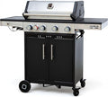 Brand-Man Portable Propane Gas Grill, 4 Burner Compact Cabinet Style Gas BBQ Grill with Infrared Side Burner & Side Table for Outdoor Barbecue Grilling & Backyard Cooking