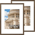 Vittanly 12x16 Picture Frame Set of 2, Solid Wood Frame for Wall Art Photo and Prints, Display Photo 8.5x11 with Mat or 12x16 without Mat, Brown