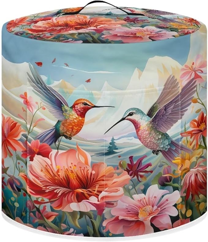 Flashideas Hummingbird Floral Pressure Cooker Cover for Women Insulated Rice Cooker Cover with Easy to Clean Lining Stain Resistant Dust Cover with Pockets for Instant Pot 6 Quart Appliance Cover