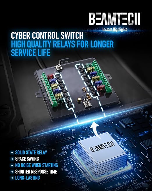 BEAMTECH 12 Gang Switch Panel, RGB Multifunction Switch Toggle Momentary Pulsed Circuit Control Relay System Box Auxiliary Touch Control Switch LED Light Controller for Car Truck Van Off Road ATV UTV