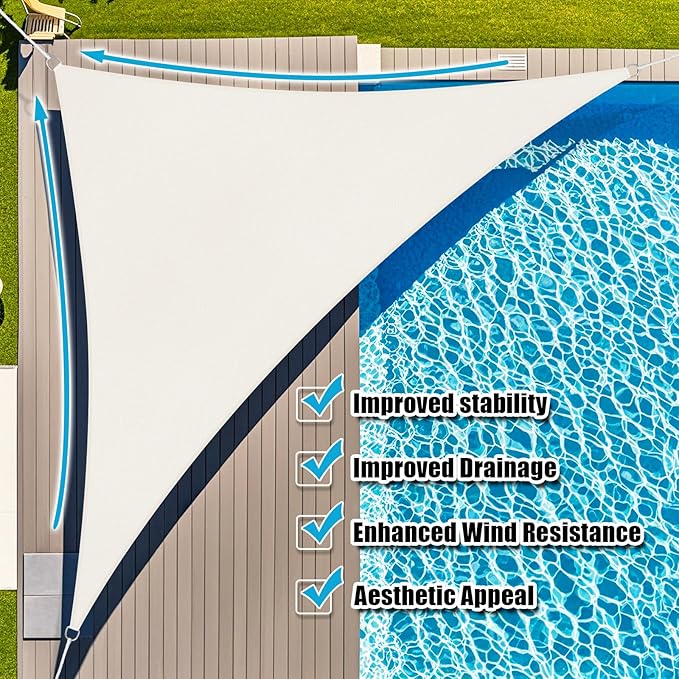 Amagenix Sun Shade Sail 10'X10'X10' Curved Edge Outdoor Shade Canopy Cream Breathable 95% UV Block Shade Cloth for Patio Garden Backyard (We Make Custom Size)