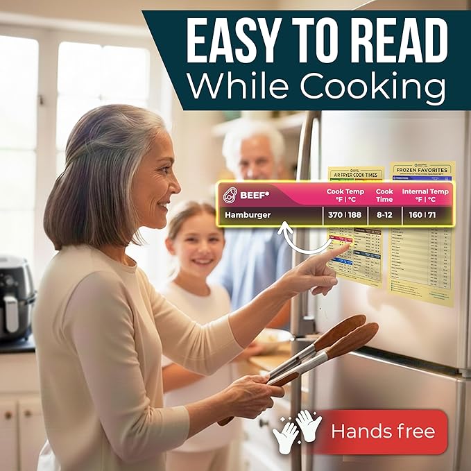 Cathy Yoder's Air Fryer Cheat Sheet Set, Air Fryer Accessories, AirFryer Cooking Guide Magnetic Cheat Sheet, AirFryer Cook Times Chart Magnet, Internal Food Temp for 80+ Popular Foods - Desert Tan
