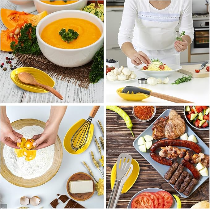 Spoon Rest, Porcelain Spoon Holder for Stove Top, Cooking Utensil Rest Kitchen Gadget Spoon Cradle for Spatula, Ladle, Tongs and Knife, Yellow