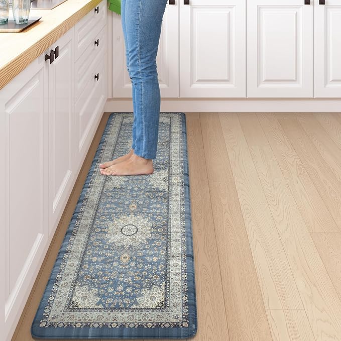 Collive Kitchen Rugs Anti Fatigue, Cushioned Kitchen Floor Mats Waterproof, Non Skid Comfort Standing Mats for Office, Sink, Laundry, 17”x59”, Blue