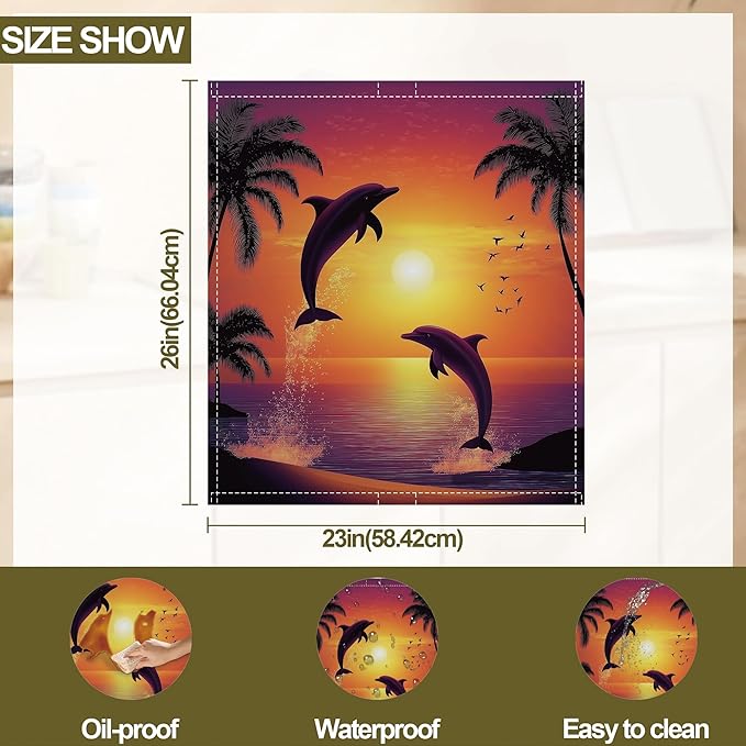 Magnetic Dishwasher Cover,Ocean Dolphin Reusable Dishwasher Magnetic Cover Sunset Plam Decorative Door Covers Panel for Home Kitcen 23" x 26"