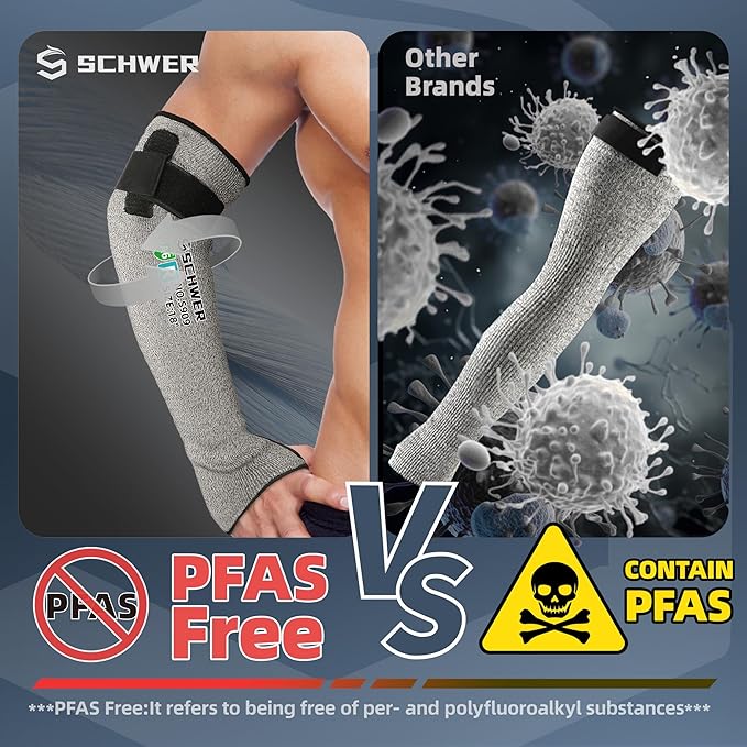 Schwer AIR-SKIN ANSI A6 Cut Resistant Arm Sleeves for Men & Women, Arm Protectors for High Risk Work, Gardening Sleeves, 100 Pairs, Grey, 18 IN