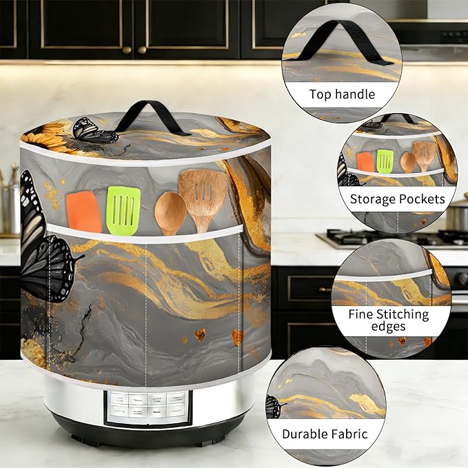 Air Fryer Dust Cover with Top Handle and Storage Bag, Compatible with Rice Cookers, Pressure Cookers, Slow Cookers and Air Fryers, Available in 3-Quart, 6-Quart and 8-Quart Sizes.