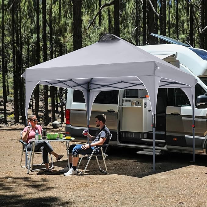 COOSHADE Pop Up Canopy Tent, 10x10 Easy Setup Instant Canopy Sun Shelter Beach Tent, Portable Sports, Grey
