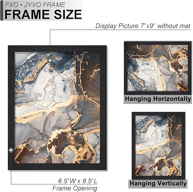 Engineered Wood 7x9 Picture Frame Set of 6, Black Frame for 7 x 9 Inch Picture Poster Photo, Light Weight 7 by 9 Frame with Wood-grain for Wall - 6 Pack/Black/7"x9"