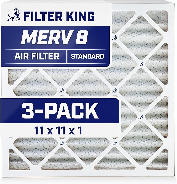 Filter King 11x11x1 Air Filter | 3-PACK | MERV 8 HVAC Pleated A/C Furnace Filters | MADE IN USA | Actual Size: 10.5 x 10.5 x .75"