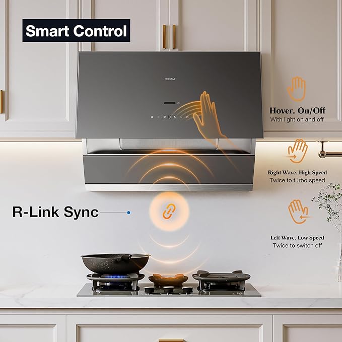 ROBAM Under Cabinet or Wall Mount Kitchen Range Hood 36" R-Max3 Black, 1400CFM Auto-Adjust Speed Control with LED Lights Vent Hood, Fingerprint Resistance and R-Link Tech