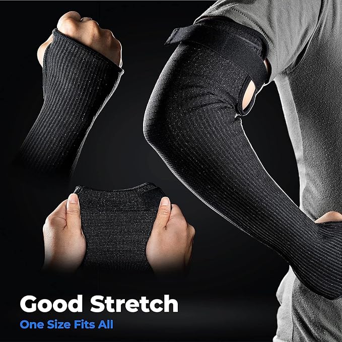 OriStout Cut Resistant Farmers Sleeves with Thumb Hole, Black, 2 Pairs, Protective Arm Sleeves, for Gardening, Welding, Kitchen, Arm Guards for Biting, Pet Grooming