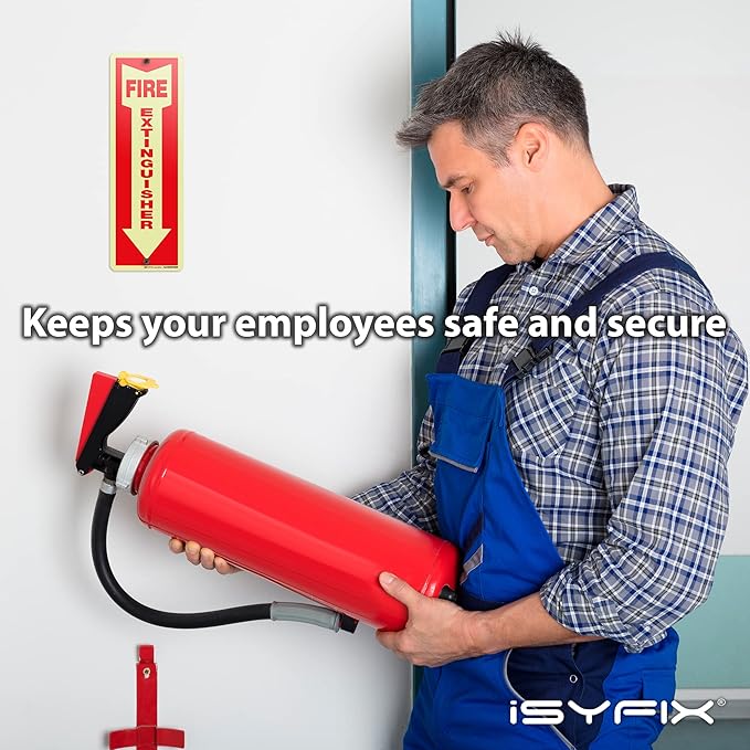 iSYFIX Fire Extinguisher Glow in the Dark Aluminum Signs – 10 Pack 4x12 Inch – Photoluminescent, Laminated for Ultimate UV and Fade Resistance, Indoor and Outdoor, for Business, Schools, Hospitals,