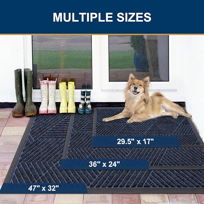 Smiry Front Door Mat Outside Entrance, Heavy Duty Sturdy Natural Rubber Doormat, Trap Dirt and Moisture, Easy Clean Low Profile Welcome Floor Mats for Indoor Outdoor Entry, 35X23 Inch, Navy Blue