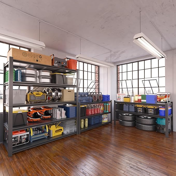 2PCS 47.2” W Metal Garage Shelving Units, 3000 LBS Storage Shelves Heavy Duty, 5 Tier Garage Shelf Rack, Adjustable Industrial Metal Shelving for Basement/Warehouse