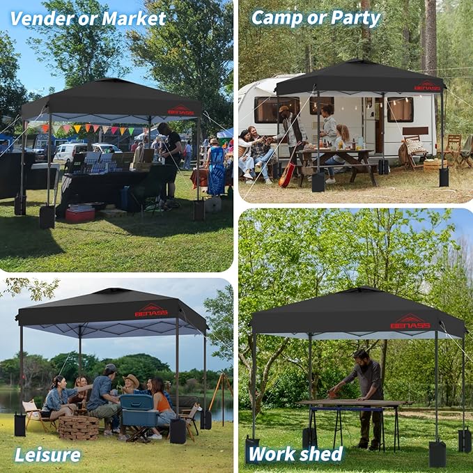 12x12 Pop Up Canopy, Easy Up Canopy Tent, Heavy Duty Tents for Parties, One Person Set Up Event Tent, Black