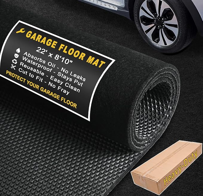 Extra-Large Garage Mat 22' x 8'10" - Durable Oil Mat for Garage Mats for Floor Under Car, Washable Garage Rug, Absorbent Floor Mats with Waterproof Liner, Garage Carpet, Oil Change Mats, Car Rug